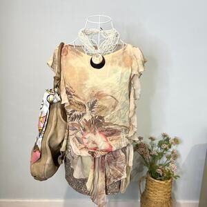 INSANE vintage y2k silky fitted fairy floral blouse top